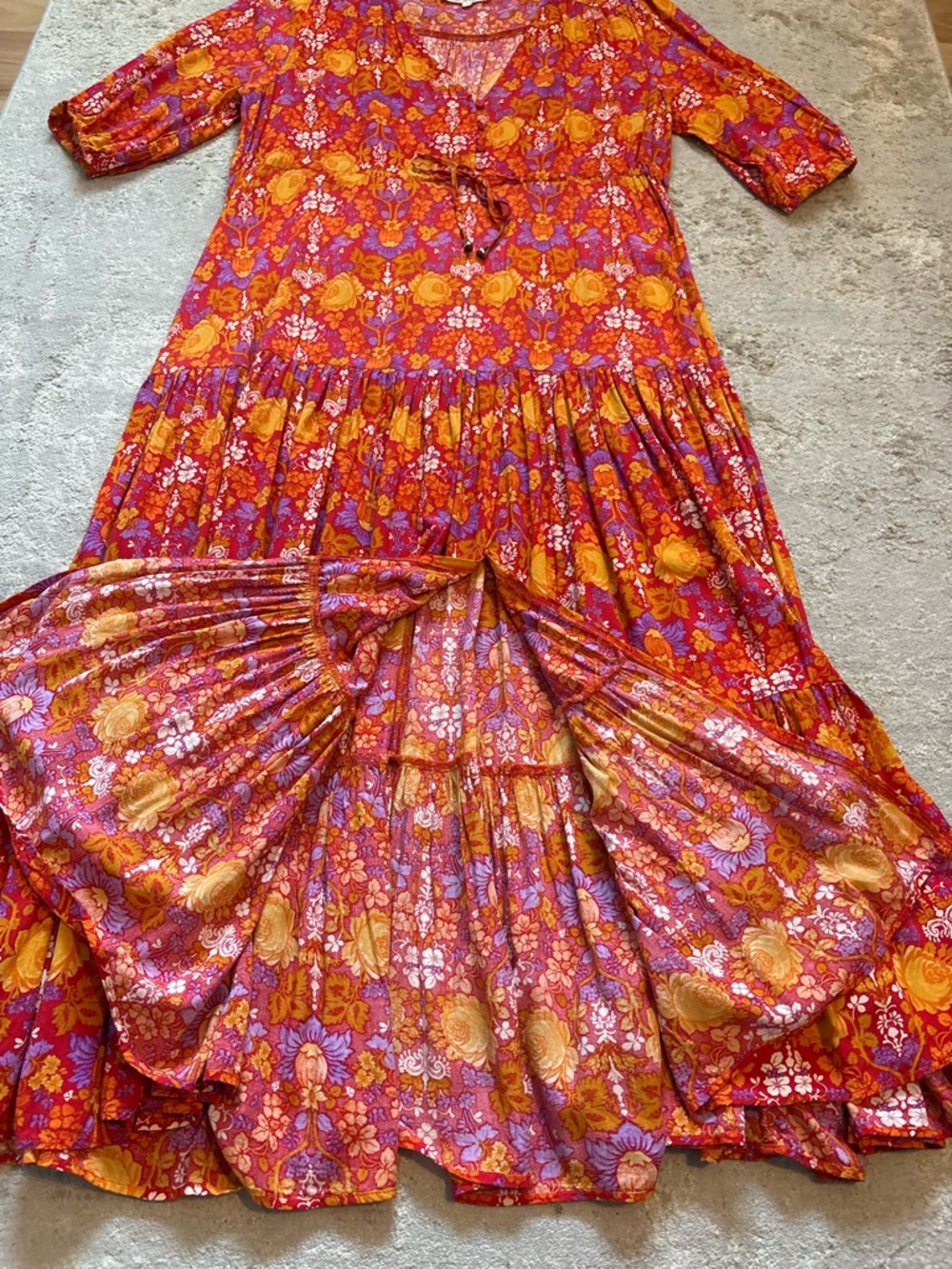 Abel The Label Floral Prairie Front Split Boho Cottagecore Midi Dress Size Large - Picture 11 of 14